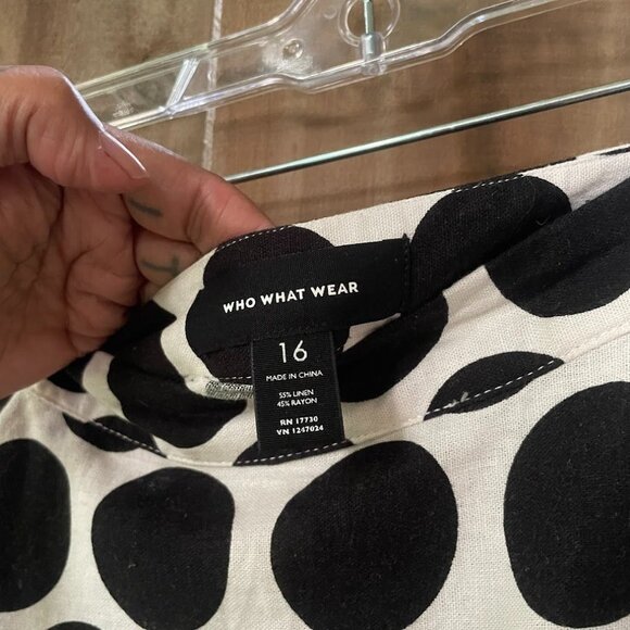 WHO WHAT WEAR Linen Rayon B&W Giant POLKA DOT Midi SKIRT 16 nwot - Picture 5 of 5